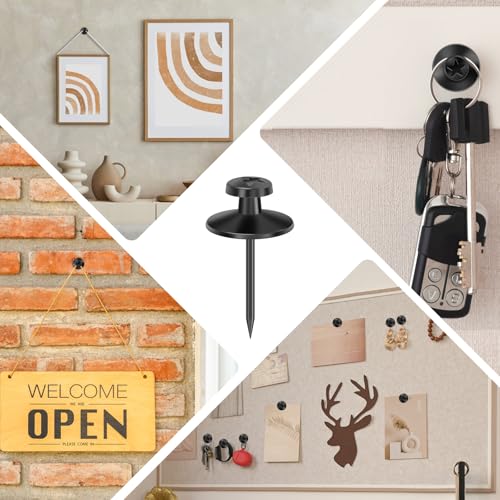 Image of Double Headed Picture Hanging Nails, 60 Pack Small Head Hanging Nails, Picture Photo Hanging Hook Pins Decorative Nail Hook Hangers for Home Office School (Black)