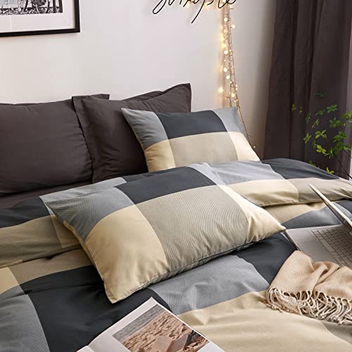 Image of VM VOUGEMARKET Plaid Duvet Cover King,Black Gray Checkered Bedding Set with Zipper Ties,Simple Luxury Boys Men Comforter Cover Set Soft Cotton Home Bedding-104x90