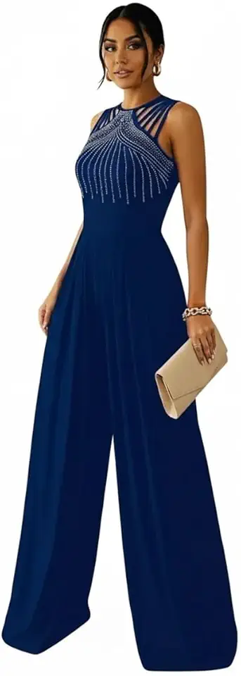 Macacão Feminino Longo Elegante Alfaiataria para Festa Casamento Convidada Plus Size Brilho-Macacao Social Preto Malha Bordô Azul Aniversário Natal