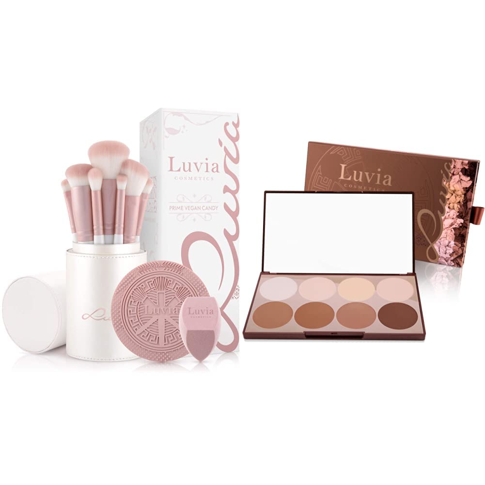 Make-up Pinselset Luvia, Prime Vegan Pro - Candy & Luvia Contouring Palette - Prime Contour Mit Extra Leicht Verblendbarem Setting Powder, Bronzer, Kontur Puder & Highlighter Make-Up Für Jeden Hauttyp