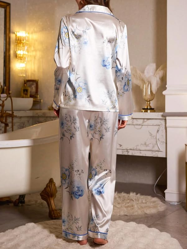 Image of Night Suit for Women with Full Sleeve Button-Down Top with Pant Dress for Woman, Night Dress for Woman, Cotton Two-Piece Loungewear Set