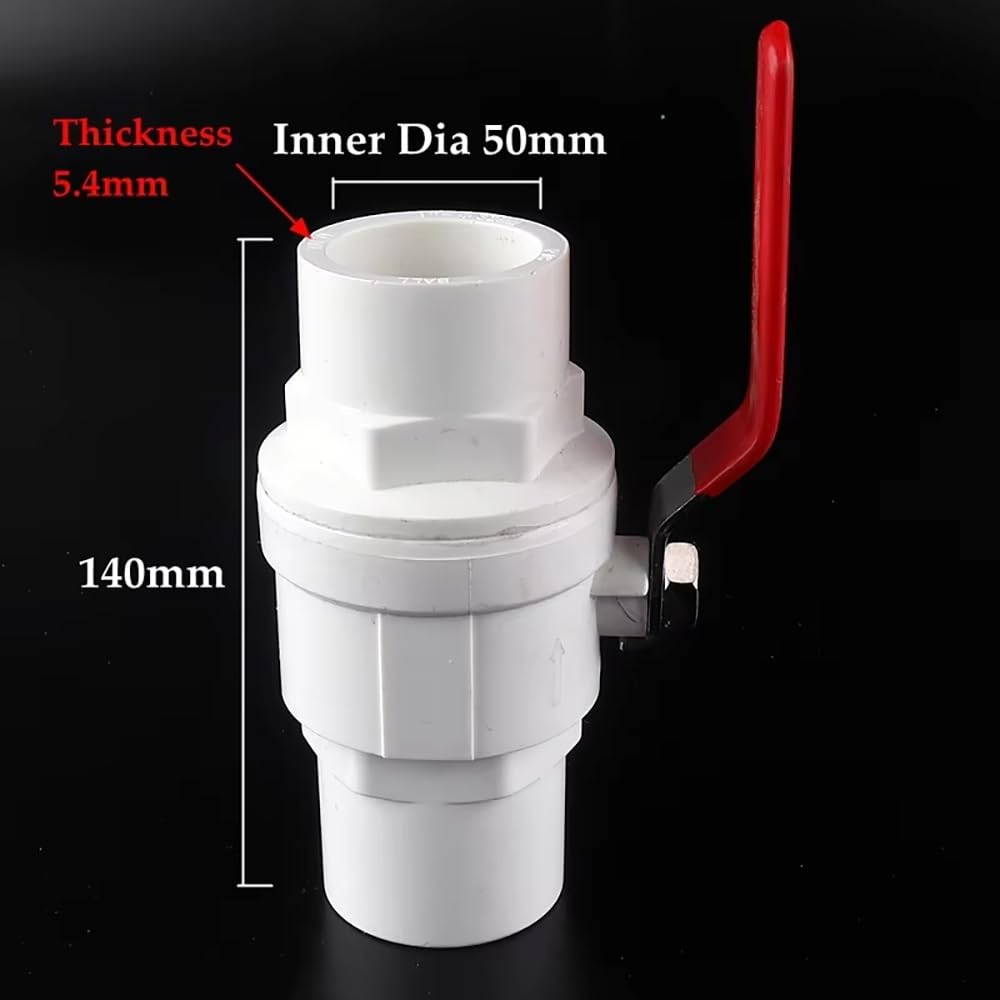 1 szt. Zawór kulowy z PVC z antypoślizgowym uchwytem - regulator przepływu wody od 20 mm do 110 mm do instalacji wodno-kanalizacyjnej w ogrodzie, trawniku i domu(50mm)