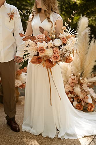 Ling's Moment 17 Inch French Orange & Cream Deluxe Artificial Flowers Bridal Bouquet, Wedding Bouquets For Bride, For Wedding Ceremony And Anniversary #TOP1