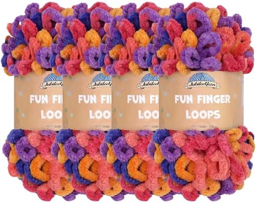 JubileeYarn Fun Finger Loops Yarn - Polyester Jumbo Weight Loop Yarn - 100g/Skein - Hestia - 4 Skeins