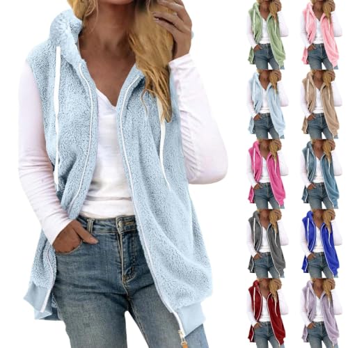 Zip Up Hoodie Women Fleece Fuzzy Vest Sherpa Warm Oversized Jackets Sky Blue L - image 1
