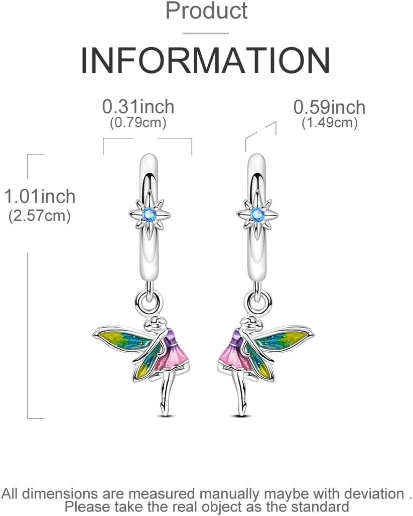 LAZA 925 Sterling Silver Hoop Earrings for Women, Hypoallergenic Huggie Butterfly Dangle Drop Earrings Colorful Flower Earrings Jewelry Gifts - Image 3