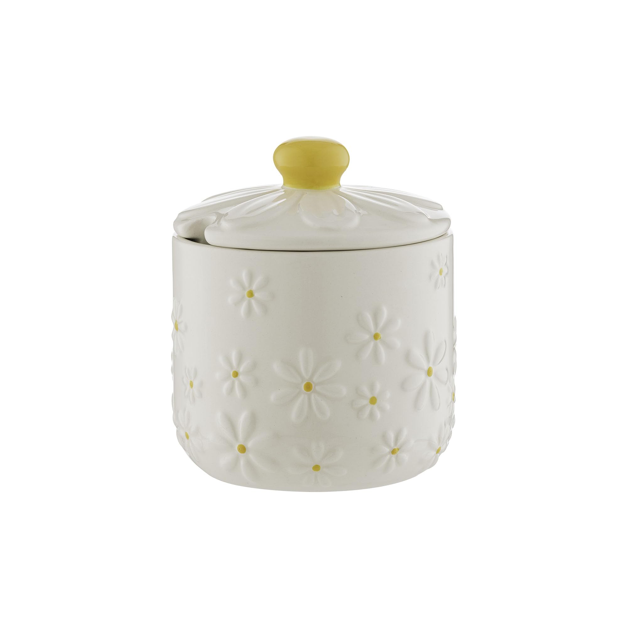 Price & Kensington Daisy Sugar Bowl | Ceramic Sugar Bowl with Embossed Daisy 3D Lid | Hand-Painted Yellow Handle | Cream Glaze | Kitchen Storage Bowl