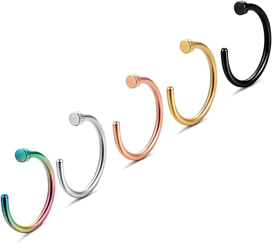 Gnoliew 5PCS Nose Rings Hoop 20G Stainless Steel Body Piercing Jewelry