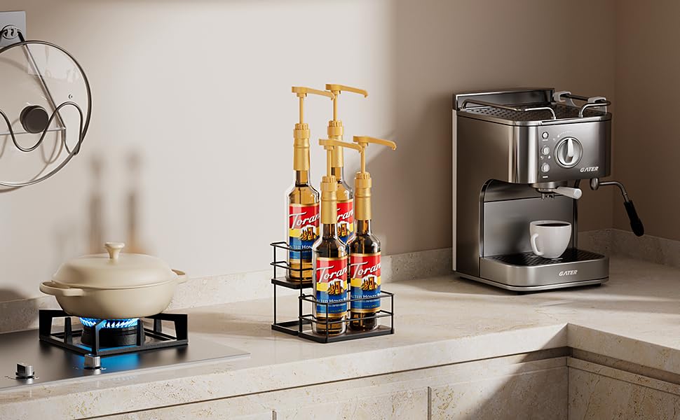 4 Bottle Capacity Coffee Syrup Organizer 2 Tier Coffee Syrup Stand Shelf for Coffee Bar Kitchen Small Wine Rack for Bar Family Storage for Syrup Wine Dressing - Image 6
