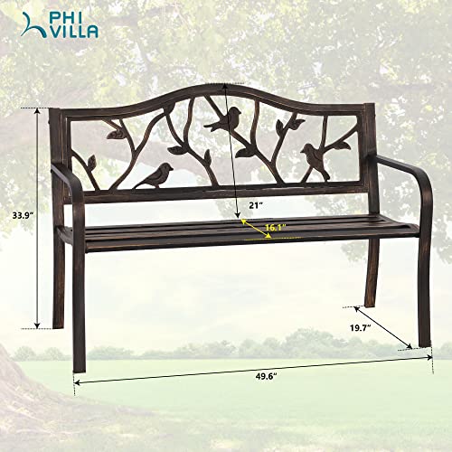 Phi Villa Outdoor Garden Park Bench Patio 50" Metal Bench, Steel Frame Bench With Backrest And Armrests For Porch, Lawn, Balcony, Backyard And Indoor, Bronze #TOP5
