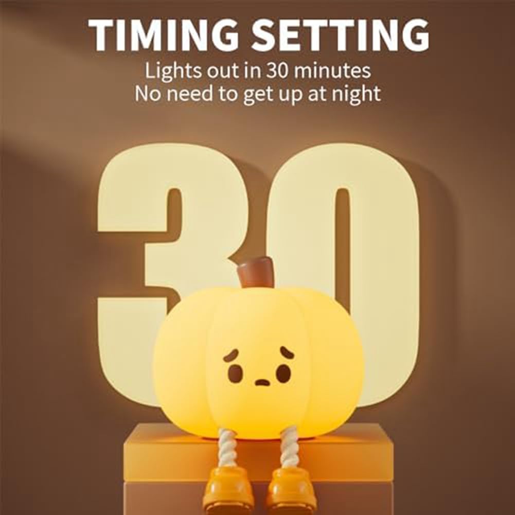 Tebbomp Night Light, Cute Pumpkin Touch Sensor Lamp, LED Rechargeable, Orange, Silicone, Plastic, Easy Install, Auto Shut-off Timer - Image 4