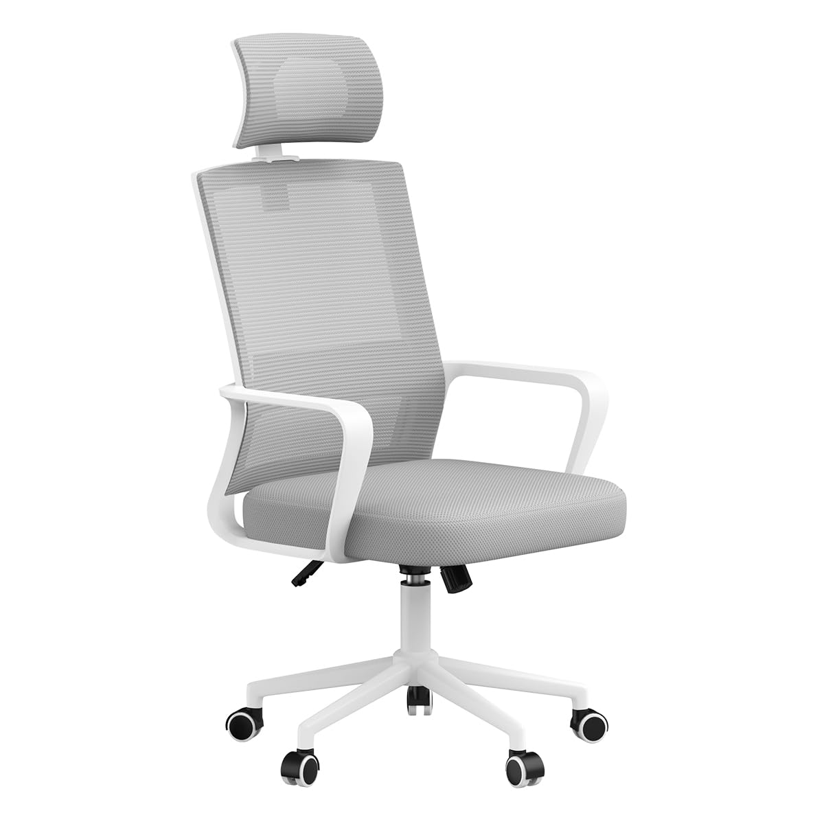 naspaluro Silla de Escritorio Ergonómica, Silla de Oficina con Reposacabezas Ajustable, Malla Transpirable, Silla para Ordenador de Altura Regulable, Silla Giratoria para Oficina en Casa, Gris Claro
