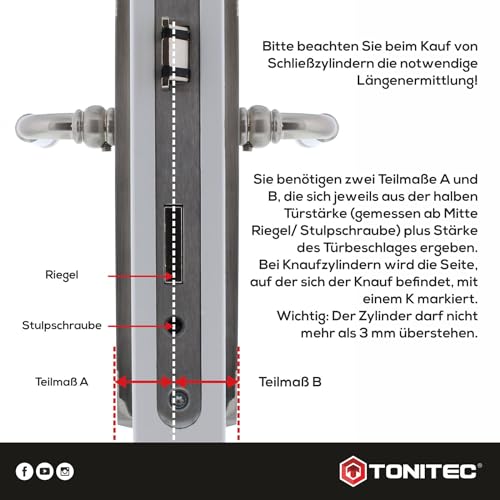 ABUS Schließzylinder TEC440 by ToniTec Zylinderschloss als Doppelzylinder Größe 40/55 mm mit 6...