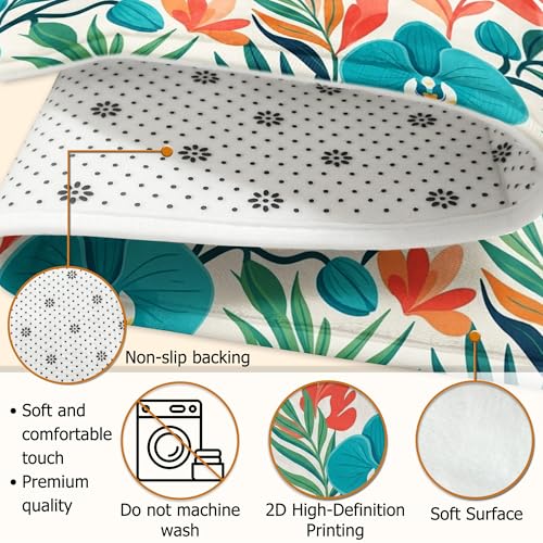 Tapis orchidée et feuille tropicale 90x150 cm turquoise éponge