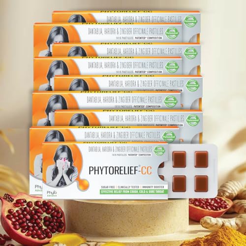 Image of PhytoRelief-CC -5X Lozenges Natural Support | Quick Relief From Sore & Scratchy Throat | Seasonal Cold & Cough | Clinically Tested & Patented| Sugar-Free -Pack of 9, Tablet, 9 count, 10 capsules