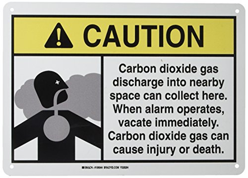 Brady 106044 Carbon Dioxide Signs, Aluminum, 10" Height x 14" Width, Black/Yellow on White