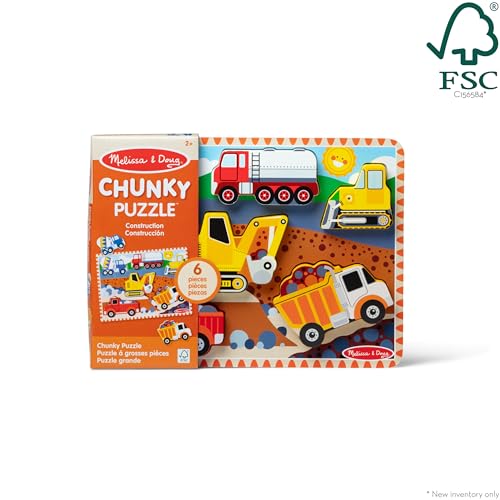 Image of Melissa & Doug Construction Vehicles Wooden Chunky Puzzle (6 pcs) - FSC Certified (Pack of 12)