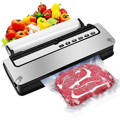 Vacuum Sealer, Dry/Moist Automatic Food Sealer w/Sealer Bags for Sous Vide/Food Storage, 6 Modes Food Vacuum Air Sealer Packer Machine with Cutter and Bags Roll Storage(12