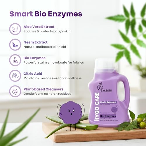 Image of R for Rabbit Hygocare 1000 ml Baby Laundry Liquid Detergent for Clothes Powered by Bio Enzyme Handwash & Machine Wash, Effective Stain Removal, Residue-Free Biodegradable