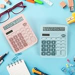 Noamus 4 Pack Basic Calculators, Handheld Desktop Standard Calculators, Solar Battery Dual Power 12 Digit Desk Calculator with Large LCD Display and Big Sensitive Button for Office School Pink Blue