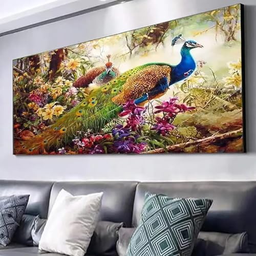 Affiche toile forêt de paons 50x100 cm sans cadre pour déco chambre