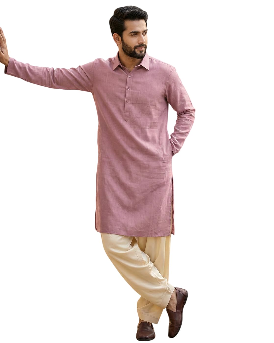 amazon brand - tavasya Men Solid Shirt Collar Full Sleeve Straight Kurta Set| Breathable Fabric| Clean Silhouette| Comfortable Fit for Daily and Office Wear-picture-16