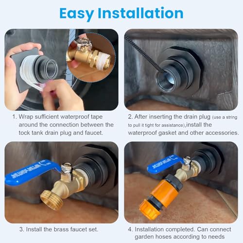 Image of Stock Tank Drain Plug Kit for rubbermaid Stock Tank Drain Plug（for rubbermaid Commercial50 70 100 150 300 Gallon Stock Tanks） with 3 /4 inch NPT x3 /4 inch GHT Brass Hose Faucet Garden Hose Connector
