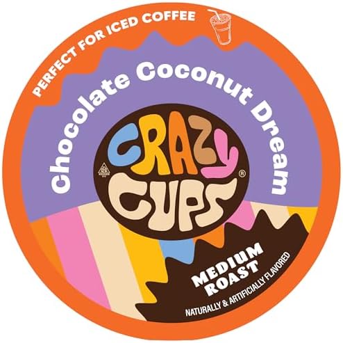 Crazy Cups Flavored Coffee for Keurig K-Cup Machines, Chocolate Coconut Dream, Hot or Iced Drinks, 22 Single Serve, Recyclable Pods