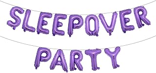 Sleepover Party Decoration Multicolor Sleepover Birthday Party Balloons Banner for Girls Pajamas Slumber Party Night Out Party Decoration (SLEEPOVER PARTY Purple)