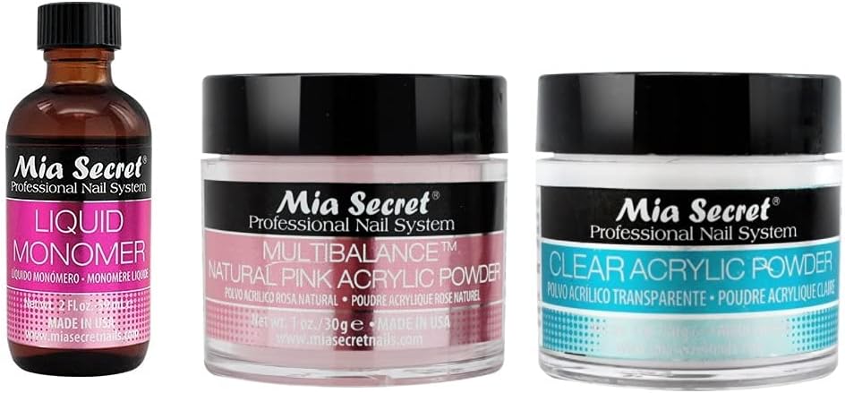 Mia SecretMia Secret Liquid Monomer 2 oz and Powder 1 oz x 2 (Clear & Natural Pink)