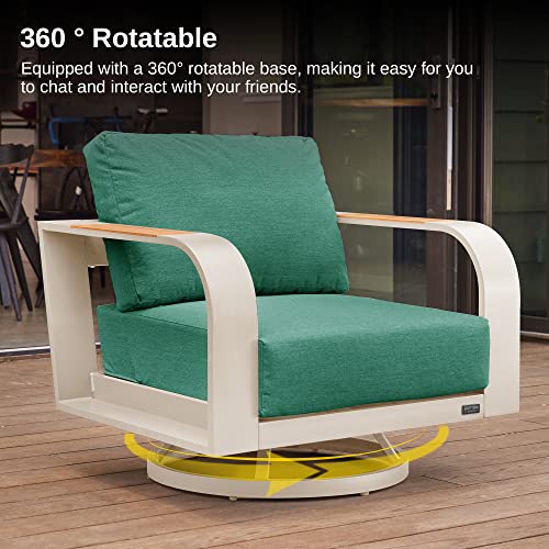 East Oak Signature 3 Pieces Patio Furniture Set, Outdoor Furniture With Aluminum Frame Finest Teak Wood Armrest Cushion Sofa And Table, Modern Patio Conversation Set For Garden Porch, Champagne&Green #TOP1