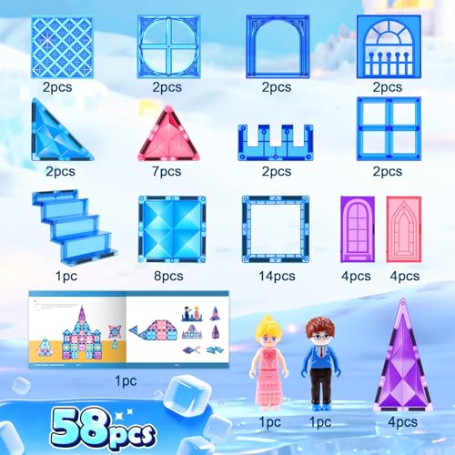 Diamond Magnetic Building Blocks for Kids - Princess Castle Magnetic Tiles Toys for 3-8 Year Old Girls & Boys - 3 4 5 6 Year Old Girl Birthday Xmas Gifts - STEM Educational Toys for Creative Play - Image 5