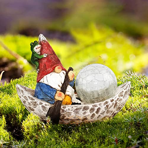 Rezpuao Garden Gnome Statue - Resin Gnomes Figurine -Outdoor Decorations -Solar Gnomes Garden Decorations -Spring Decor Patio Yard Lawn Porch, Ornament Gift，Size：8.54 * 4.92 * 6.29 #TOP7