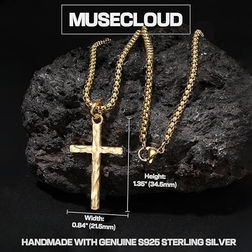 Image of 925 Sterling Silver Cross Necklace for Men Box /Cuban /Figaro Chain