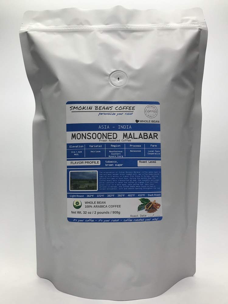 Smokin Beans 2-Pound India Monsooned Malabar Freshly Roasted Coffee, Monsoon Processing, Espresso Roast, Premium Whole Bean Specialty Coffee