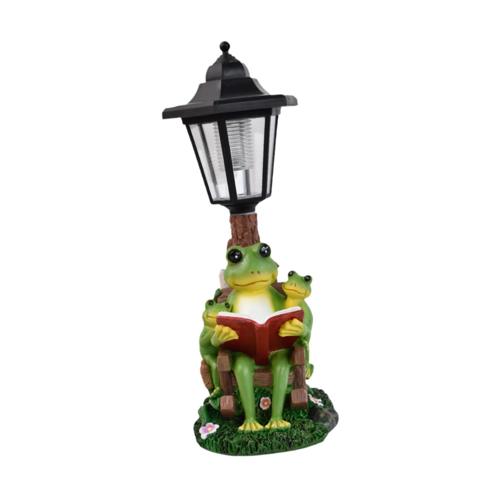 Colcolo Estatua Rana Solar para jardín, Estatua Rana para Exteriores con luz Solar, Regalo, decoración del hogar, Escultura Resina para césped, 11.5 X 14.5 X 32 Cm