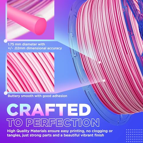 Image of 2 Pack - Cookiecad PLA Filament 1.75mm 2kg Rainbow Multicolor 3D Printer Filament - Pink Ombre PLA