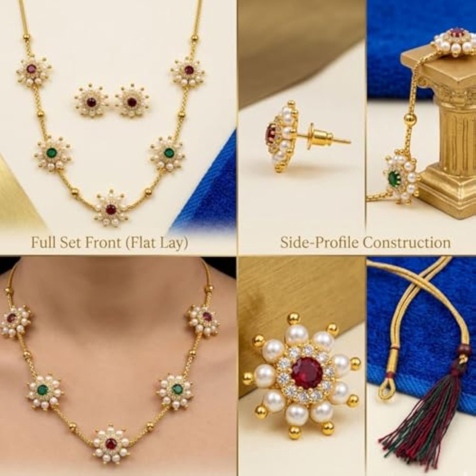 Gold Plated Floral Necklace Set with Earrings