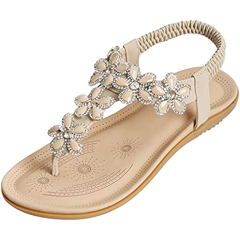 SANMIO Women Summer Flat Sandals Shoes,Bohemian T Strap Prime Thong Shoes Flip Flop Shoes Apricot-1 Size: 10.5 Cover