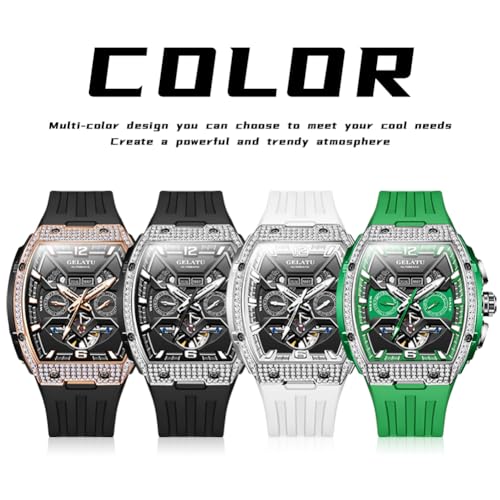Image of OLEVS Automatic Men Watch Self Winding Mechanical Moon Phase Business Luxury Diamond Dress Stainless Steel Waterproof Luminous Mens Wrist Watch