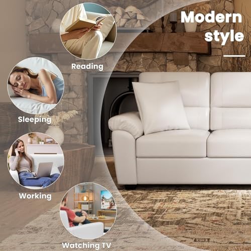 Image of Anderson 3+2 Seater Sofa Set | Sectional Sofa 5 Seater 3 Plus 2 | 5 Seater Leather Sofa for Living Room Office | Leather Sofa Set 5 Seater | Leatherette Sofa Cream Color