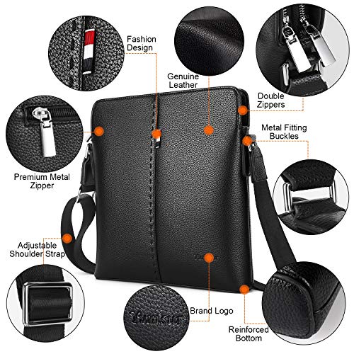 YumSur Mens Shoulder Bag, Leather Messenger Handbag Crossbody Bag for Men Purse iPad Bag for Business Office Work School with Adjustable Strap Black - Image 5