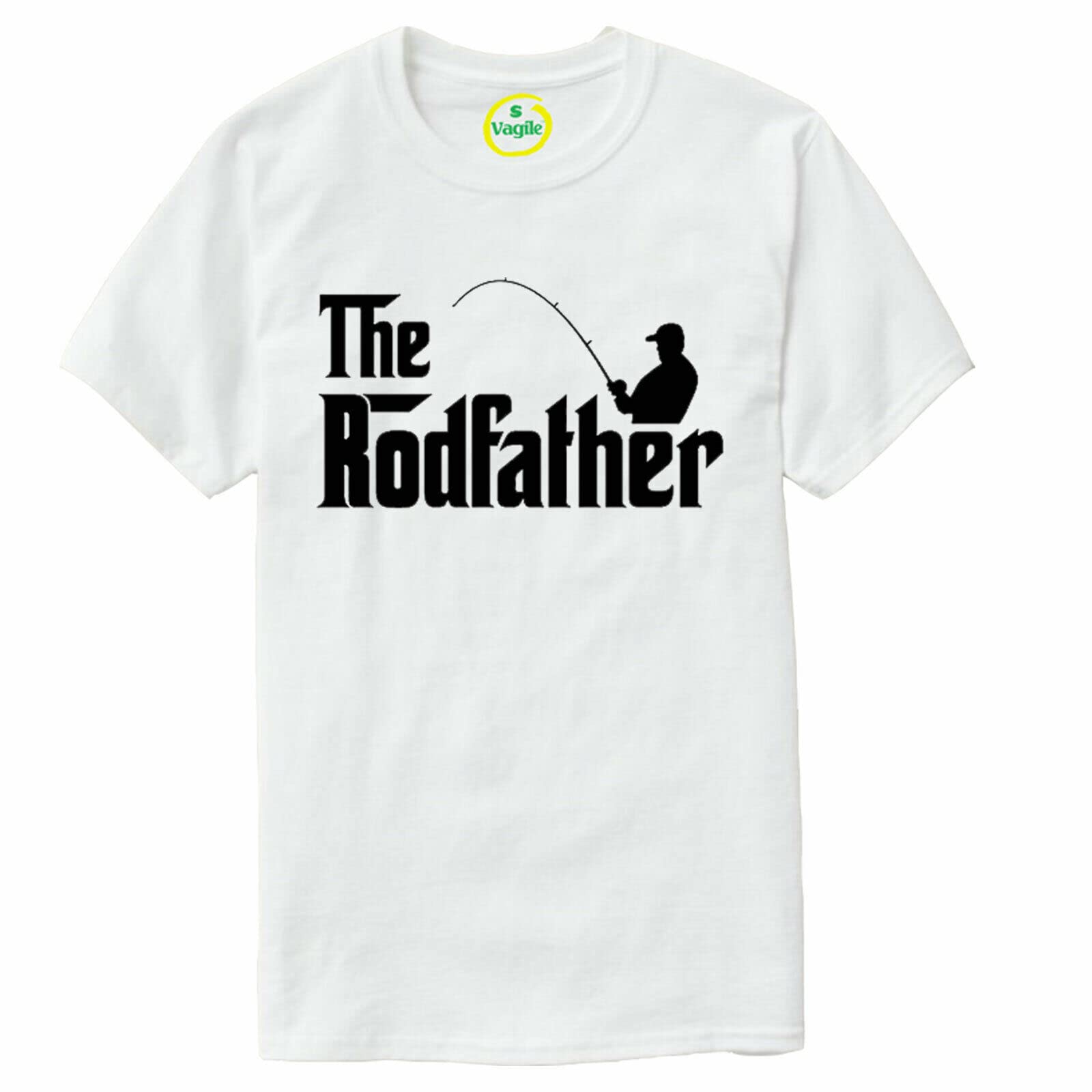 Vagile Men's White The Rodfather Funny Fishing T-Shirt Gift For Fisherman Xmas