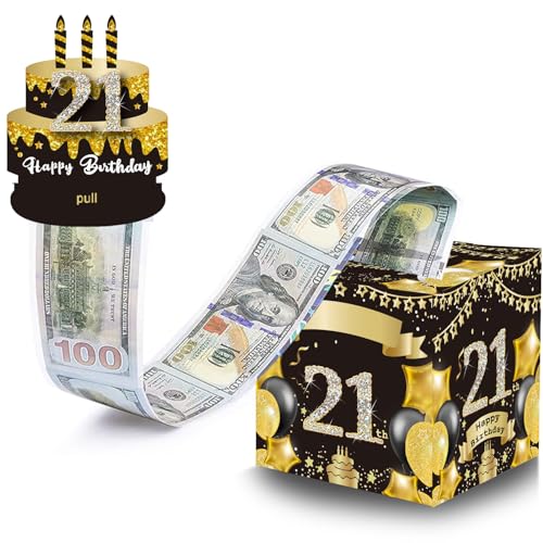 21st Birthday Gifts for Women Men, 21st Birthday Surprise Pull Out Money Gift Box with 35Pcs...