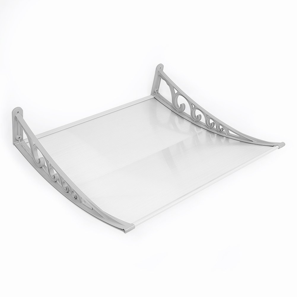 YIMING Auvent de Porte d'entrée, Longueur 150 cm (59,06''), Marquise de Porte et Fenêtres, Auvent de fenêtre en Polycarbonat, UV Protection, Pluie et Neige Protection (Gris-Blanc, 98×150×25 cm)