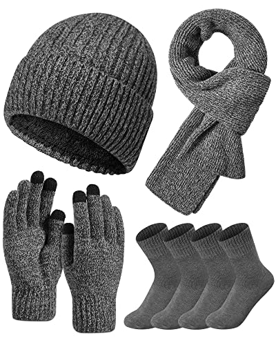 Conjunto de gorro, bufanda y guantes de punto de lana de alta calidad para hombre en Gris Oscuro