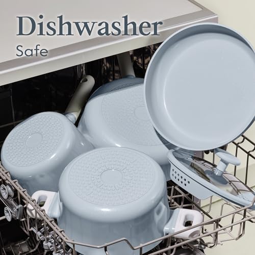 Image of CAROTE Pots and Pans Set Nonstick, Ceramic Cookware Set, Blue Cooking Set Kitchen Induction Set with Steamer, PFAS PTFE Free,9 Piece