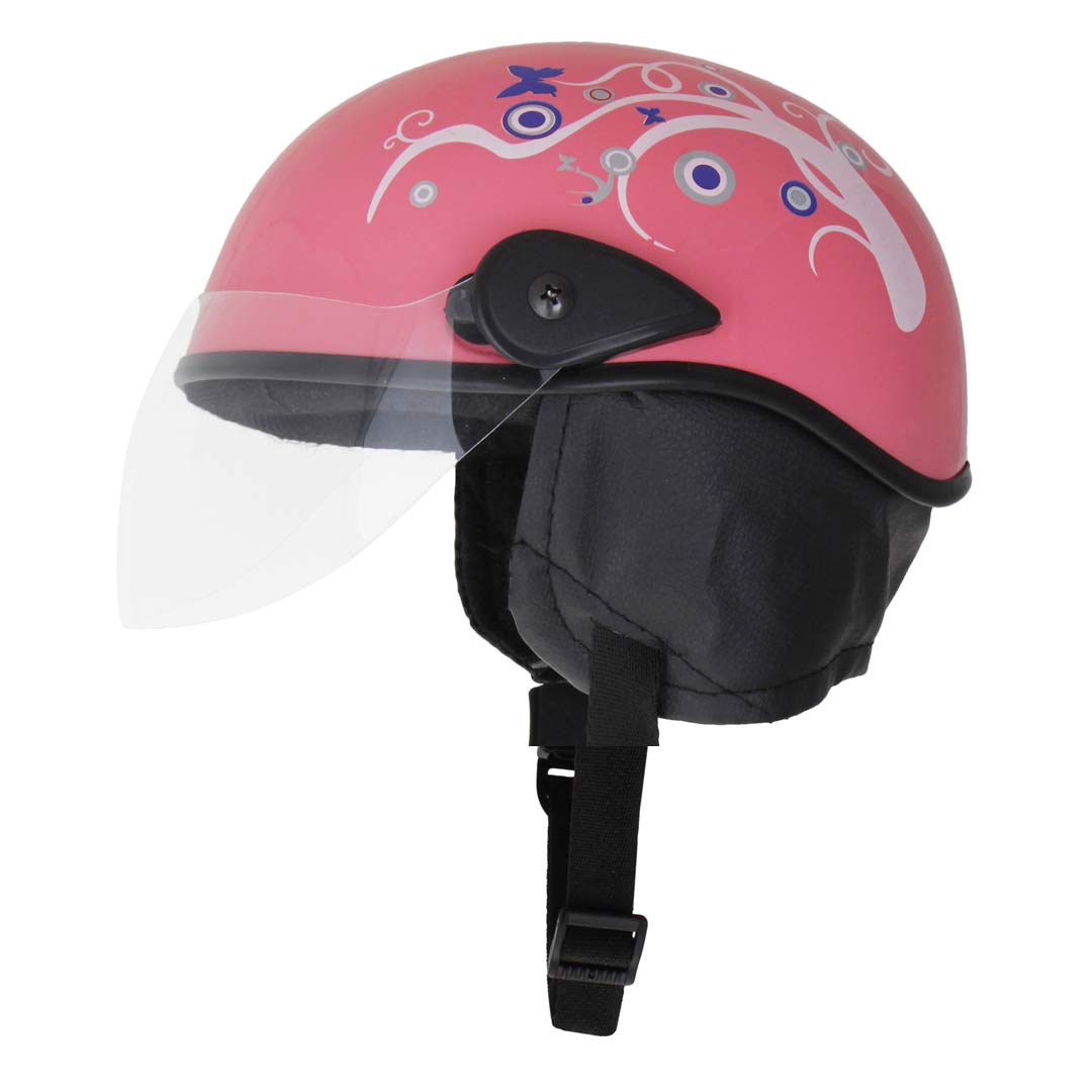 Western Era Half Helmet with Clear Visor for Men & Women ||Safety & Comfort|| Stylish Enhanced Design || (Pink Glossy) (Blue Decal) (Medium)-picture-23