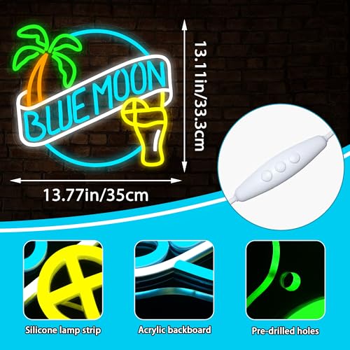 Image of Beer Neon Sign for Wall Decor Dimmable Neon Light Up Sign for Man Cave Blue Led Business Signs Suitable for Bar Home Bar Store Bistro Party Club Restaurant Bedroom Size13.77 * 13.11In(P003)