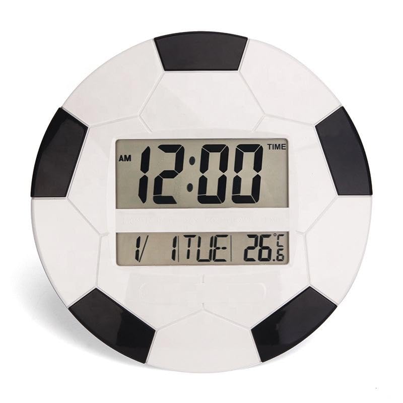Cadmos Football Fans Dual Screen LCD Wall Hanging Digital Clock, Temperature, Calendar, Alarm Clock for Home, Kids Room (Black)-picture-15